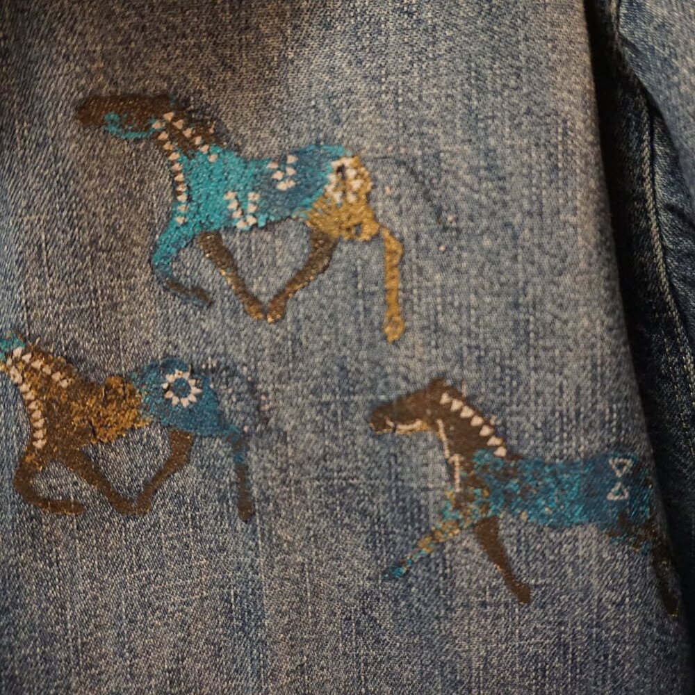 Vintage Wrangler Denim Western-Wild Horses Long Sleeve Button Up Shirt L - Picture 8 of 9